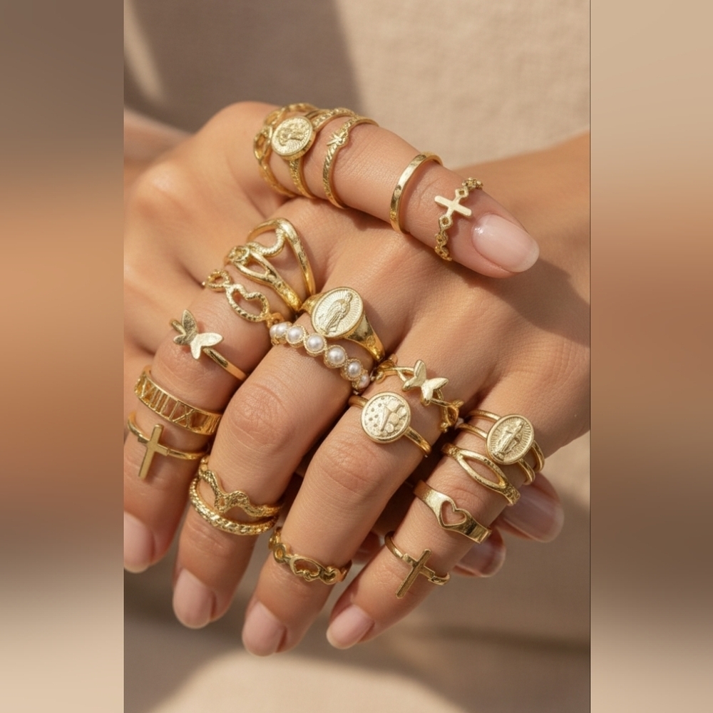 30 PIECES Elegant Gold Tone Ring Set for Women New Multiple Sizes